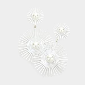 White Pearl Spiked 3.25" Abstract Dangle Earrings Fashion Statement Jewelry